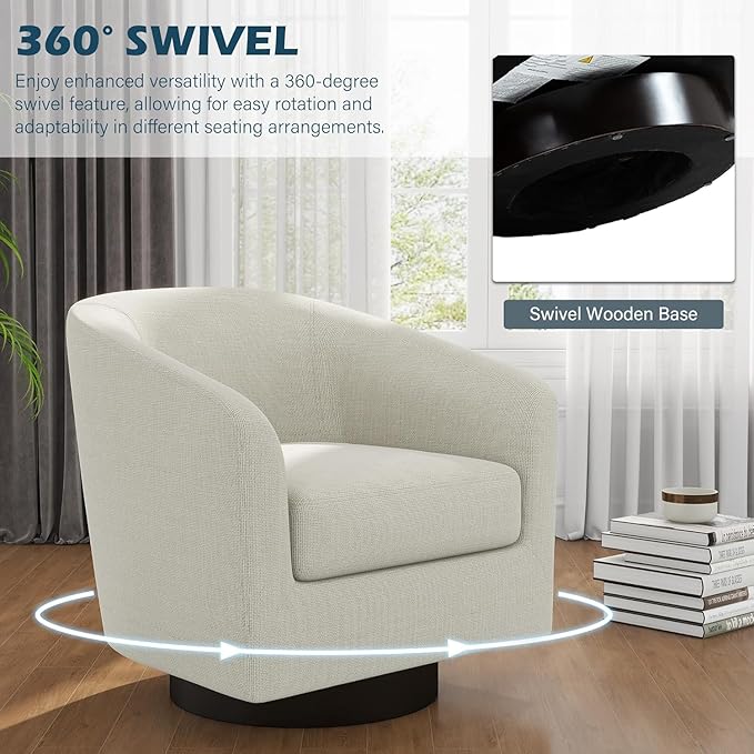 UIXE Swivel Barrel Accent Chairs Set of 2, Fabric Round Club Arm Chair Upholstered Living Room Armchair, Modern Single Sofa Seating Bedroom Side Reading Seat for Home Office - Beige
