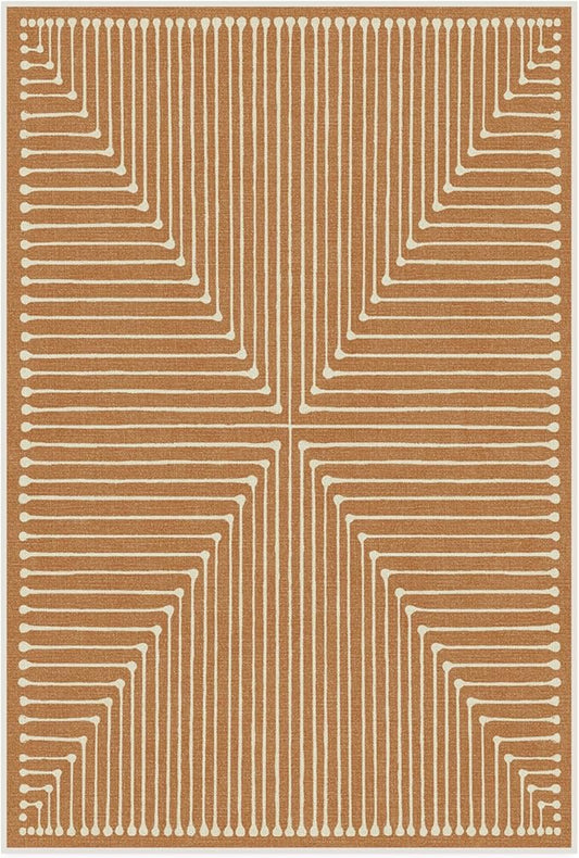 RUGGABLE x Jonathan Adler Machine Washable Modern Area Rug – Inkdrop Copper 4x6, Stain-Resistant, Non-Slip – Medium Rugs for Living Room, Bedroom, Hallway, Entryway & Office–with Cushioned Pad