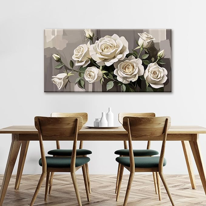 Tsomzxng Canvas Art Wall Decor White Flowers Wall Art For Living Room Picture Modern Landscape Wildflower Painting Home Wall Decor 24"X 48" Bedroom Office Artwork