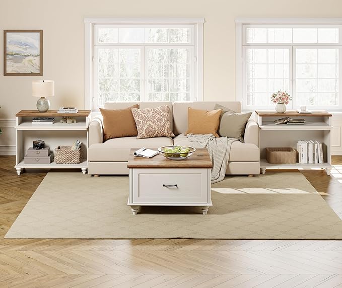 WAMPAT Farmhouse TV Stand for 75 inch TV, Wood Universal TV Stand with Storage Shelfves, Highboy Entertainment Center TV Console Table, White