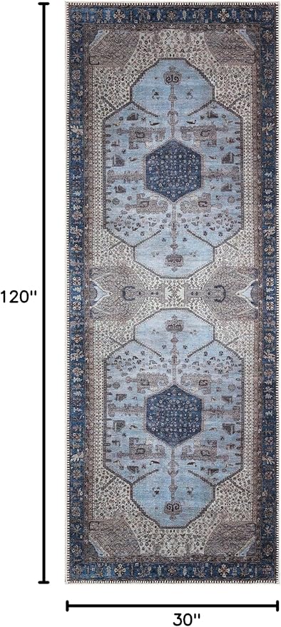 Keen Home Design 2x10 Rug - Machine Washable Runner Rug with Non-Slip Backing, Ideal for Hallway, Entryway, Kitchen, Laundry Room - Vintage, Easy Clean, Durable, Low Pile - (2'6" x 10')