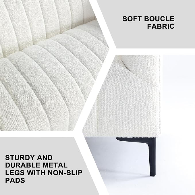 Get Set Style Modern Accent Sofa,Tufted Boucle Upholstered Sherpa Deep Seat Cloud Sofas,Comfy 3 Seater Couch with 2 Pillows for Living Room Apartment Office Lounge Studio (White)