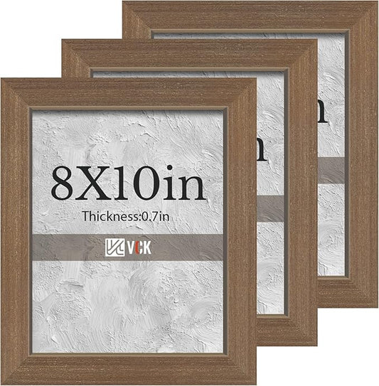 VCK 8x10 Brown Picture Frames 3 Pack, High-End Wood Wide Border Poster Frame,Tabletop & Wall Hanging, Multi-Directional Display Family Photos, Office Prints, Studio/Gallery/Home Artwork