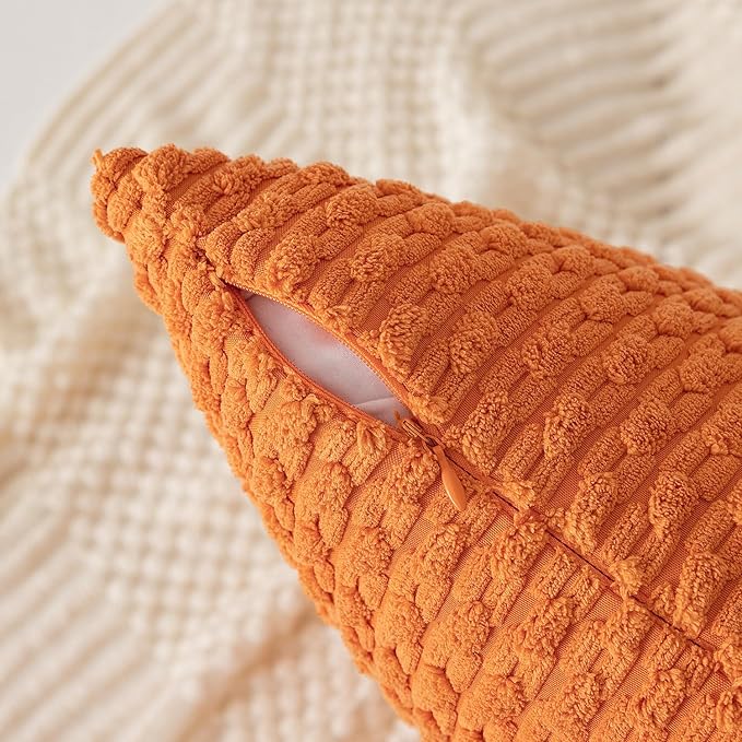 Kevin Textile Fall 2 Packs 26x26 Pillow Covers Euro Pillow Covers with Stripe Pattern Big Throw Pillow Covers for Couch Bedroom Orange 66x66 cm