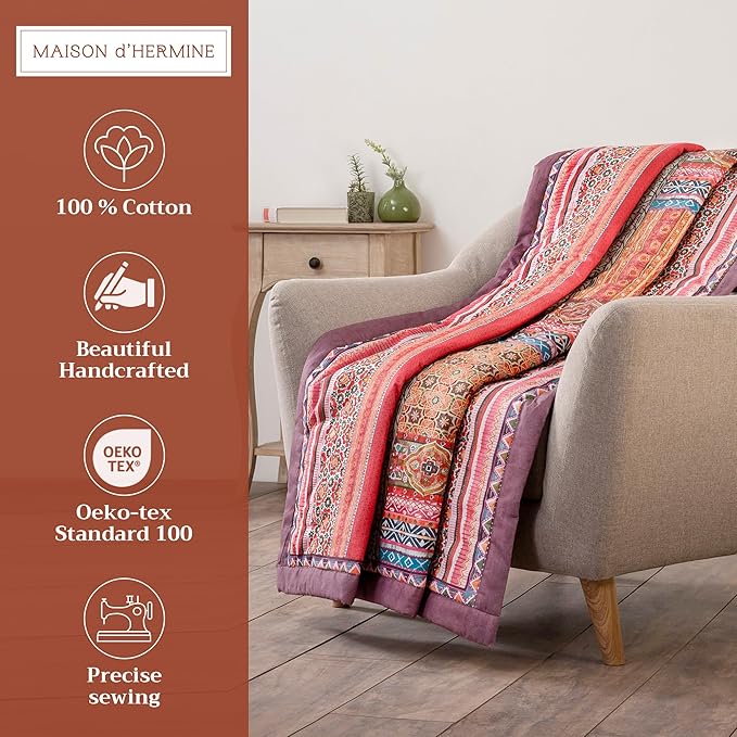 Maison d' Hermine Throw Blanket for Couch Lightweight Soft Warm Breathable Cotton Throw Blankets for Bed Girls Boys Women Men Gifts Sofa Travel Living Room Chair Bedding (60"x80", Ispahan)