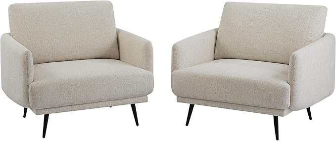 Oversized Accent Chair Set of 2 for Living Room Chairs Reading Arm Chair Comfy Modern Single Sofa Side Chairs with Metal Legs & Soft Cushion for Bedroom, Balcony,Waiting Room (Chenille, Oatmeal)