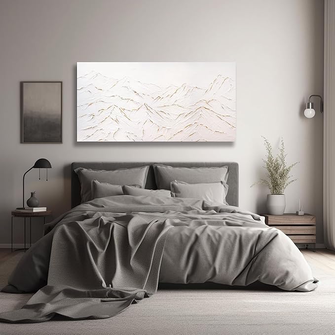 Belmrxne Mountain Wall Art White Wall Decor Minimalist Canvas Painting Abstract Nature Artwork for Living Room Bedroom Dining Room Office Home Decor 20x40 Inch