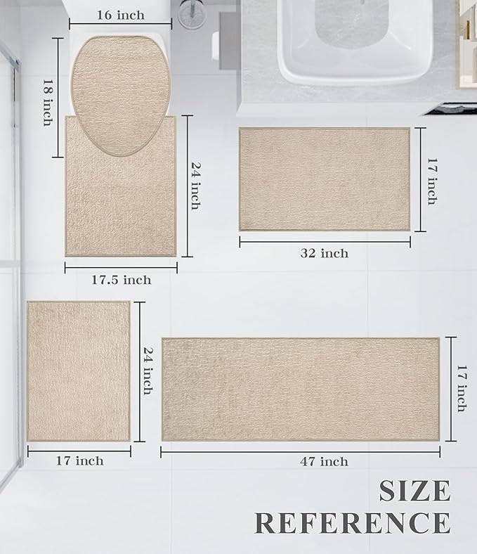 chakme Bathroom Rug Sets 5 Piece, Ultra Thin Bath Mat Quick Dry Bath Mat, Absorbent Bath Mat for Bathroom Non Slip Machine Washable, (Light Beige)