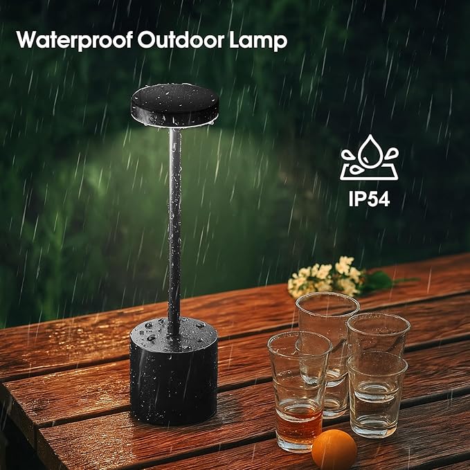 Rechargeable Table Lamp – 2 Pack Touch Lamps, Cordless Desk Lamp, 5000mAh Battery Operated Lamp with 3-Color Dimmable Light, Portable LED Lamp for Bedroom, Dining Room, Patio, Outdoor (Black)