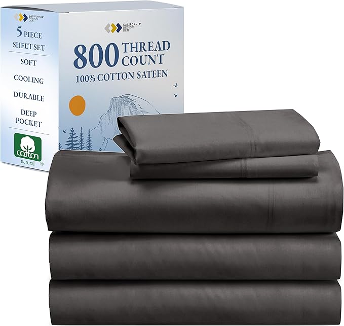 California Design Den Split King Sheets for Adjustable Bed - Buttery Soft 800 Thread Count, 100% Cotton Set - Beats Fake Egyptian Claims, Sateen Bedding Set with Durable Twin XL Fitted Sheets (Grey)