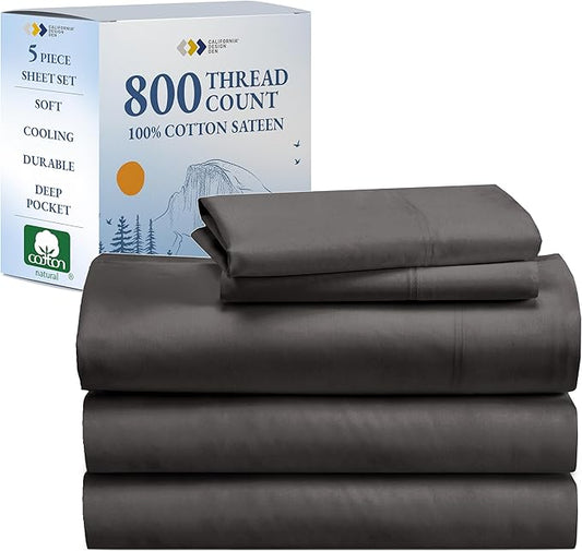 California Design Den Split King Sheets for Adjustable Bed - Buttery Soft 800 Thread Count, 100% Cotton Set - Beats Fake Egyptian Claims, Sateen Bedding Set with Durable Twin XL Fitted Sheets (Grey)