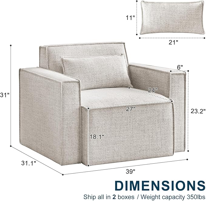 ELUCHANG Oversized Accent Chair Set of 2,Modern Boucle Sofa Chair with Strong Wood Frame,High Supportive & Soft Sponges,Comfy Upholstered Armchair Reading Chairs for Living Room Apartment,Oatmeal