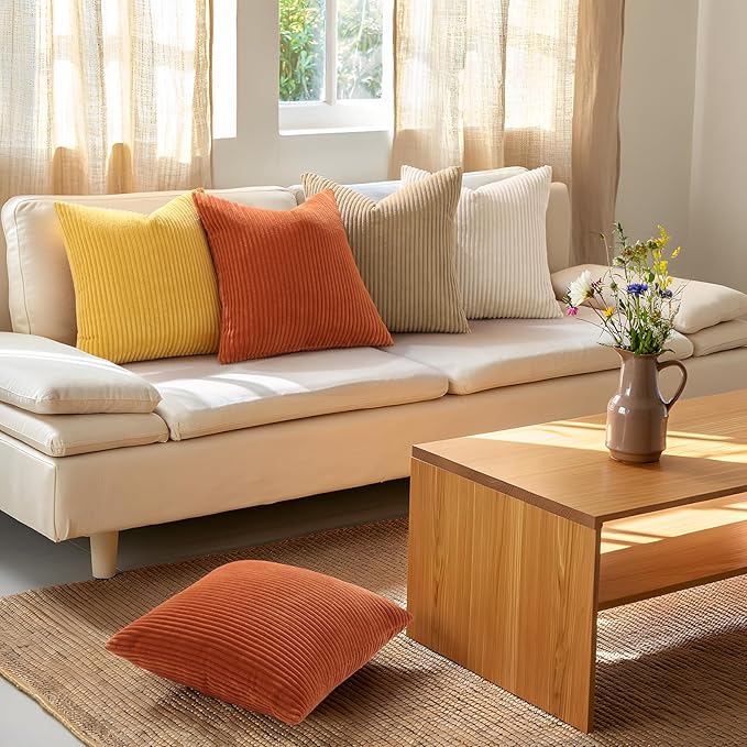 Mecatny Corduroy Decorative Fall Throw Pillow Covers 26x26 Set of 2 for Sofa Living Room, Soft Burnt Orange Neutral Boho Couch Pillow Covers for Home Decor, Rust