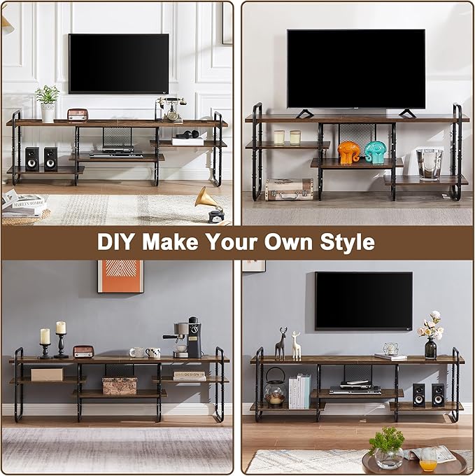 VECELO TV Stands up to 55 Inch,Entertainment Center/Media Console Table with Adjustable Storage Shelves for Living Room/Bedroom,