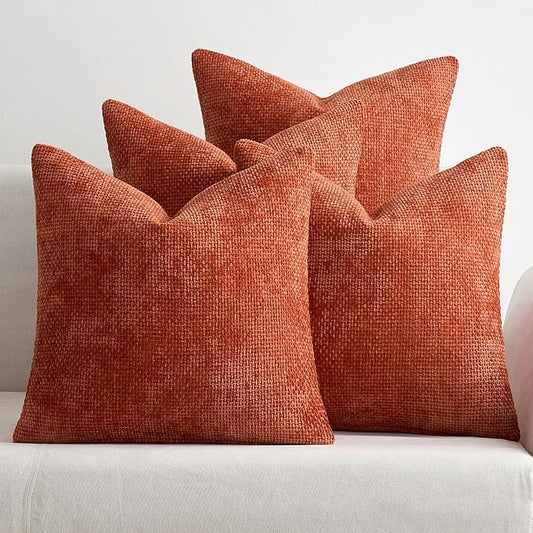 MIULEE Fall Pack of 4 Couch Throw Pillow Covers 20x20 Inch Burnt Orange Soft Decorative Chenille Pillow Covers Farmhouse Accent Cushion Covers for Boho Home Decor Sofa Bedroom Living Room