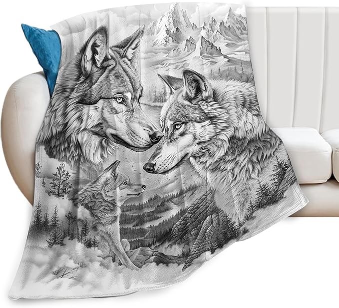 Wolf Blanket Wolfs Throw Blankets Cozy Fleece Flannel Gray and White Blanket Bedding Wolf Stuff Gifts for Men Women Boys Girls Teens Adults for Couch Sofa Bed Decor 60"X80"