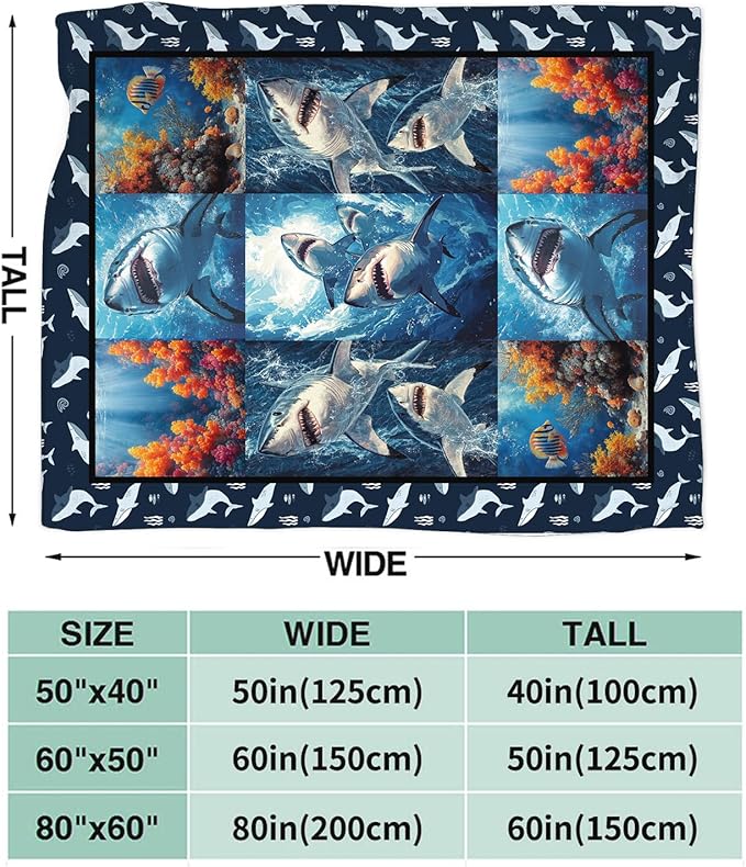 Yibuda Shark Blanket Ocean Underwater Flannel Plush Throw Blanket Cozy Nautical Coral Decor Fleece Stuff Blanket Gifts for Lover Girls Boys Kids Adults Women Bed Travel 50"x60"