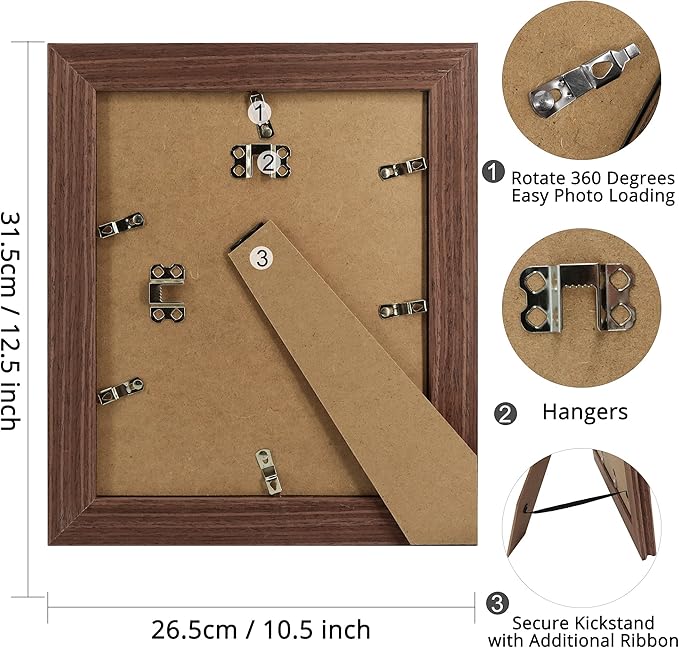 GraduationMall 8x10 Wooden Picture Frames,Display Photos 5x7 with Mat or 8x10 Without Mat,Real Glass,Wall or Tabletop Display,Rustic Brown Set of 2