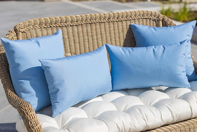 RSH DECOR: Sunbrella Square Throw Pillows Set of 2 | 24" x 24" | Water and Fade-Resistant Performance Fabric | Outdoor Pillow Covers with Down-Alternative Inserts | Canvas Air Blue
