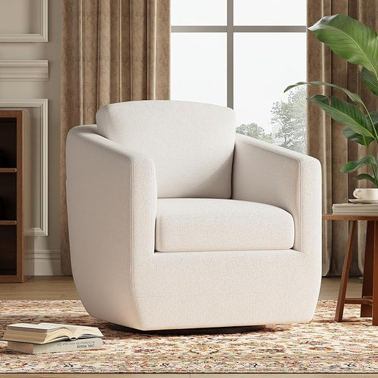 COLAMY 360° Swivel Accent Chair with Pillow - Comfy Living Room Armchair No-Sag Foam & Sturdy Metal Base, Fully Assembled Swivel Accent Single Sofa for Bedroom Living Room, Office, Beige