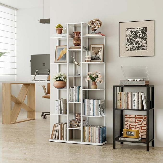 Bookshelf，Small Bookcase for Small Space，6-Tier Bookshelf for Living Room, Home Office, Study，7.87 x 26.77 x 55.5 Inches,White