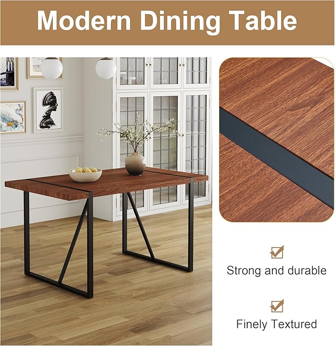 Dining Table Chairs Set for 6, Modern Rectangular Dining Room Table Set PU Leather Upholstered Dining Chairs 55" Dinner Table Set for Kitchen, Dining Room (Brown1, 55 inch Table + 6 Chairs)