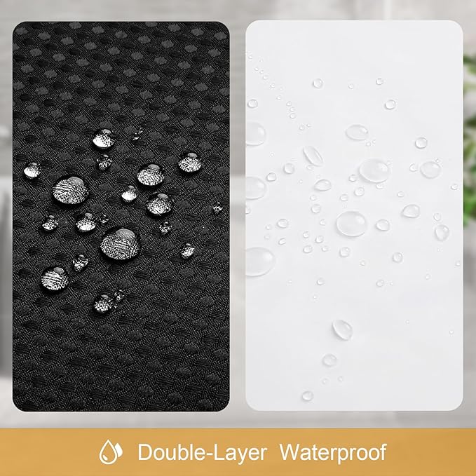 3 in 1 Extra Long Shower Curtain Set-72 W x 84 H, Black Waffle and PEVA Liner Set with 12 Stainless Steel Hooks, Waterproof Fabric for Bathroom