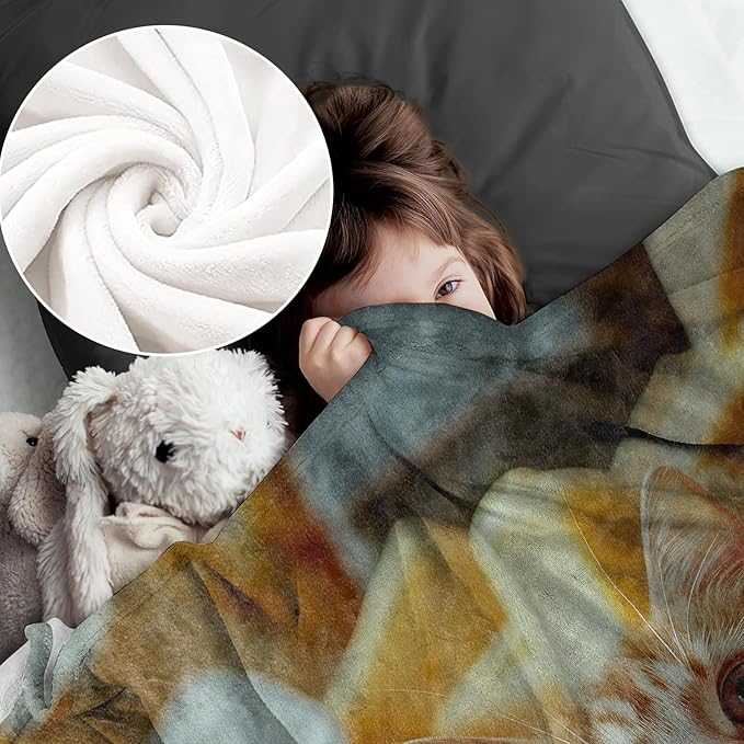 Adorable Cheese Cat Flannel Throw Blanket 40x50 Inch, Cute Orange Kitten Throws, Whimsical Food Humor Fleece Blankets for Couch, Bed, Sofa, Travel, Pet Lovers Novelty Gifts Decor