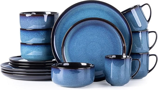 LERATIO Ceramic Dinnerware Sets for 4,16-PieceReactive Glaze Plates and Bowls Set with Mugs,Highly Chip and Crack Resistant | Dishwasher,Microwave & Oven Safe Dishes set-Blue