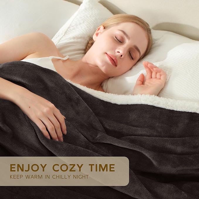 BEAUTEX Sherpa Fleece Throw Blankets, Soft Fluffy Flannel Plush Blanket and Throw, Fuzzy Cozy Coffee Cuddle Blankets for Couch Bed Sofa Adults (50" x 60", Coffee)