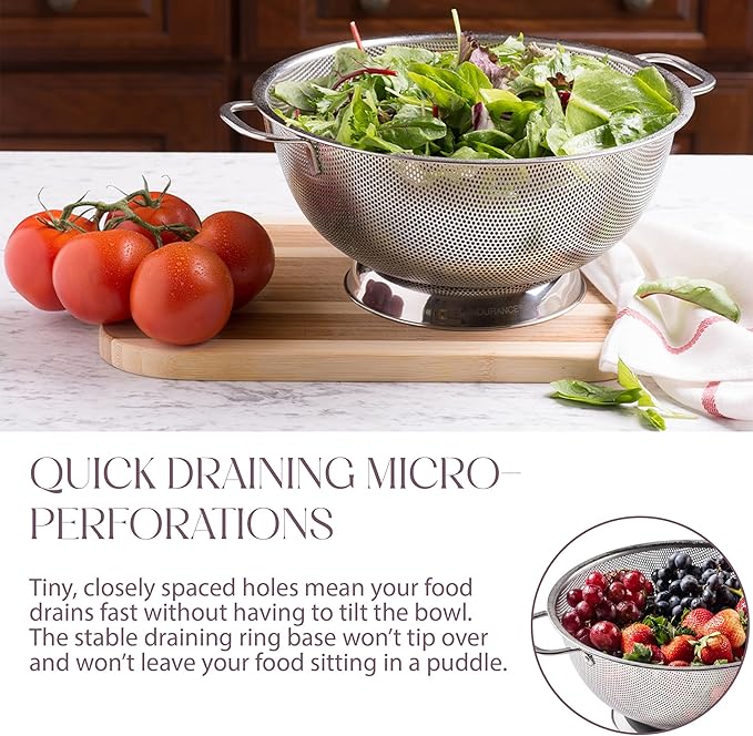 Bellemain Micro-perforated Stainless Steel Colander-Dishwasher Safe (3 QT and 5 QT)