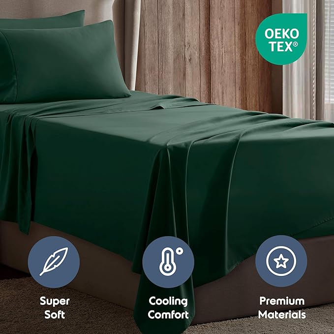 Nestl Twin Sheet Set - 1800 Ultra-Soft Microfiber Twin Bed Sheets - Double Brushed - Deep Pockets - Easy Fit - Extra Soft - 3 Piece Set - Bedding Sheets & Pillowcases (Twin, Dark Green)
