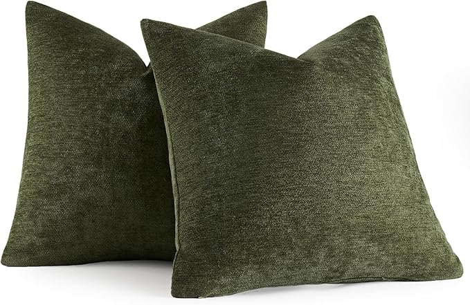 MIULEE Pack of 2 Olive Green Decorative Pillow Covers 18x18 Inch Soft Chenille Couch Throw Pillows Farmhouse Cushion Covers for Home Decor Sofa Bedroom Living Room