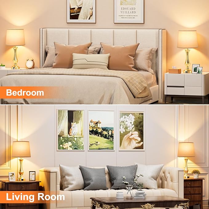 Upgraded Touch Lamps for Night Stands Set of 2 - Bedside Lamps with USB C+A, 3 Way Dimmable for Bedroom Living Room End Tables Office (Brown&Gold)