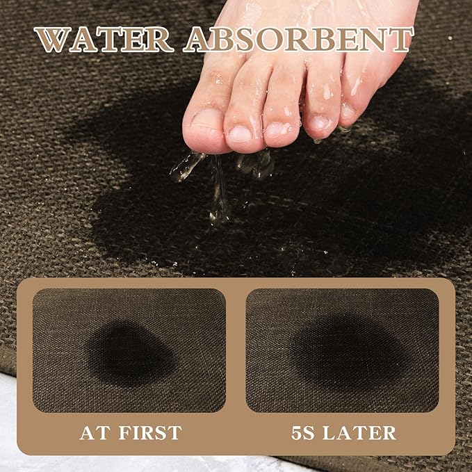 chakme Bathroom Rugs Mat U-Shaped 24x17, Ultra ThinNon Slip Bath Mat Small Quick Dry Absorbent Bath Matfor Bathroom Floor, (Brown, U-24"x17")