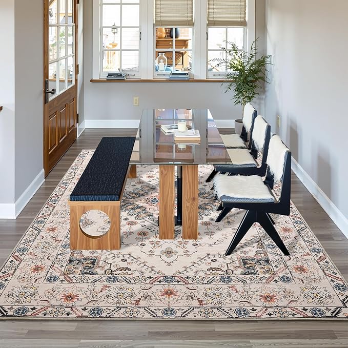 8x10 Area Rug for Living Room, Modern Washable Rug Non Slip Low Pile Large Area Rugs for Living Room, Bedroom, Farmhouse, Dining Room, Beige