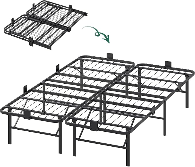 WLIVE Foldable Full Bed Frames, Metal Platform Bed Frame Full Size with Heavy Duty Steel Slats, No Box Spring Needed, Easy Assembly, No Noise, Black