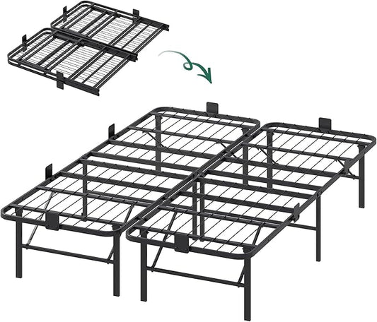 WLIVE Foldable Full Bed Frames, Metal Platform Bed Frame Full Size with Heavy Duty Steel Slats, No Box Spring Needed, Easy Assembly, No Noise, Black
