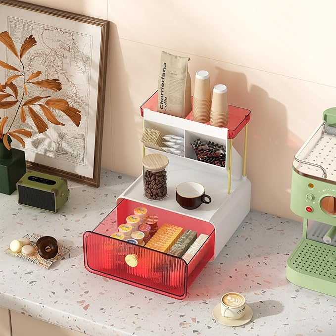 FOLLOWIN Bathroom Organizers and Storage with Drawer,Vanity Storage Organizer with Makeup Brushes Holder, Perfume Lotion Cosmetic Organizer,Blush Pink