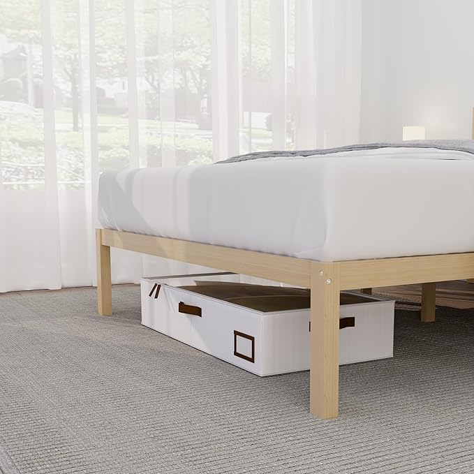 14 Inch Bamboo Bed Frame – Solid Wood Platform Bed Frame, Strong and Stable, with Non-Slip Slats for Support, No Box Spring Needed, Easy to Assemble, Noise-Free(Natural, Full)