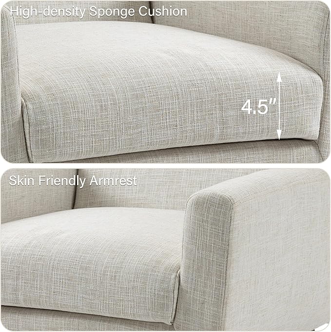 Accent Chair, Mid-Century Modern Fabric Chairs with Arms for Living Room, Comfy Upholstered Club Single Sofa Armchair for Bedroom Waiting Room with Solid Wood Frame (Fabric Beige, Set of 2)