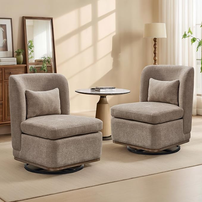 Chifee & Vingol 25.2 "W Chenille Armless Swivel Accent Chair Modern Upholstered Sofa Chair Set of 2 with Pillow, Taupe