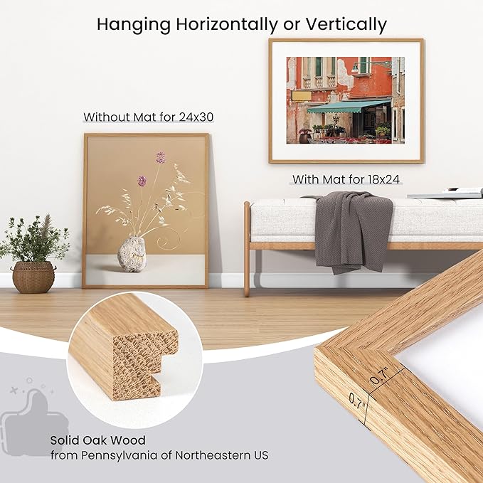 Axeman 24x30 Picture Frame | Solid Oak Wood 24 By 30 Poster Frame With Mat For 18x24 | Tempered Glass And Hanging Hardware Included Home Wall Decor Hanging Frame | Natural, 2 PCs