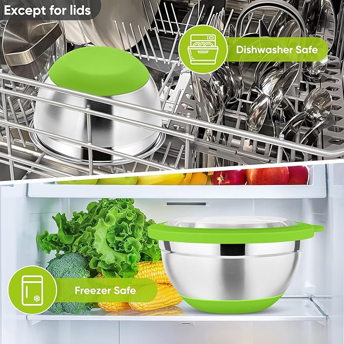 P&P CHEF Multicolor Mixing Bowls Set of 6, Stainless Steel Mixing Bowl with Visible Lids for Salad, Metal Nesting Serving Bowls for Kitchen Cooking Prepping Storing Food, 4.6/3.5/2.6/2/1.5/1 QT