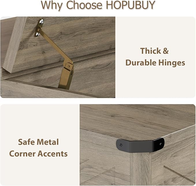 HOPUBUY Farmhouse Coffee Table with Hidden Storage - Rustic Wood Center Table for Living Room, Metal Corner Reinforcement, Square Design with Flip-Top Compartment, Brown