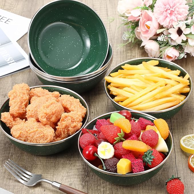 Sawysine 8 Pcs 6 Inch Enamel Bowl for Camping and Backpacking Enamelware Mixing Bowls Camping Cookware for Outdoor Cooking, Picnic, Snacks, Home, Farmhouse