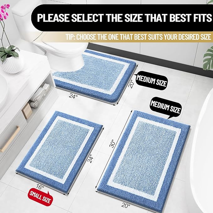 OLANLY Bathroom Rugs 36x24, Extra Soft and Absorbent Microfiber Bath Mat, Non-Slip, Machine Washable, Quick Dry Shaggy Bath Carpet, Suitable for Bathroom Floor, Tub, Shower (Large, Blue)