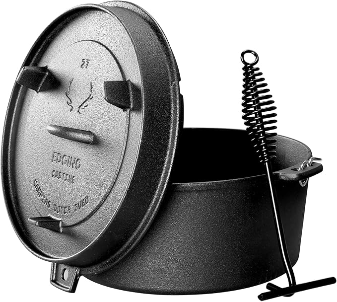 Pre-Seasoned Cast Iron Camping Dutch Ovens, Outdoor Camping Dutch Oven Pot with Lid Tripod, 6 Quart