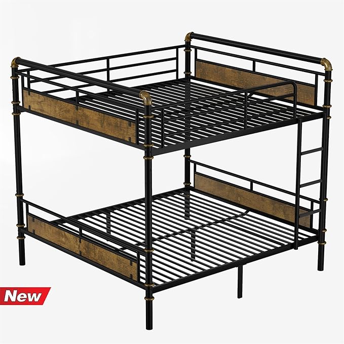 ULUCAN Reinforced Version & Stronger Convertible Steel Queen Over Queen Size Bunk Bed Frame, Heavy Duty Thickened Safer More Stable Metal Bunkbeds (Queen Over Queen)