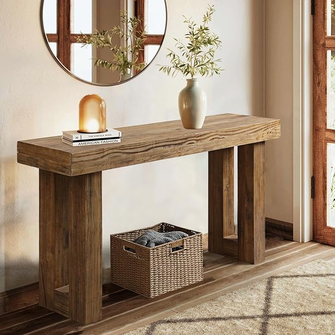 Reclaimed Solid Wood Console Table, 59" Long Farmhouse Entryway Table, Rectangular Couch Tables Behind Sofa, Accent Tables for Hallway, Entrance, Foyer, Living Room